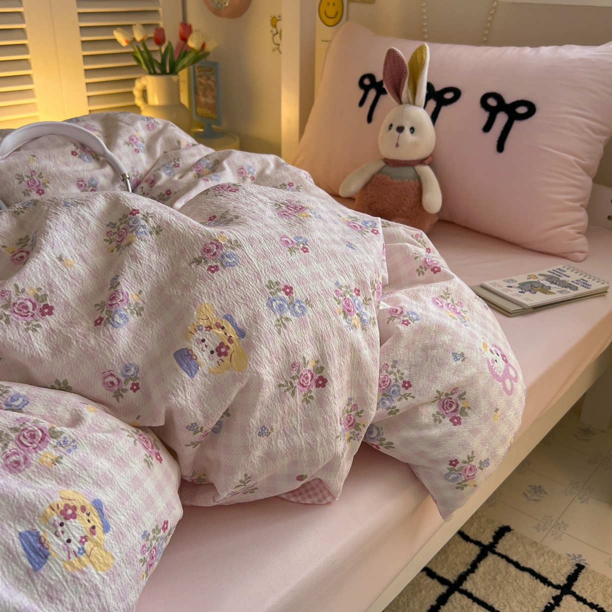 91家纺网 家纺一手货源 找家纺 三元色 2025新款云感毛巾绣学生三件套 猫咪花园