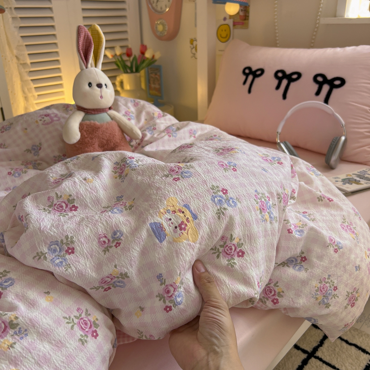 91家纺网 家纺一手货源 找家纺 三元色 2025新款云感毛巾绣学生三件套 猫咪花园