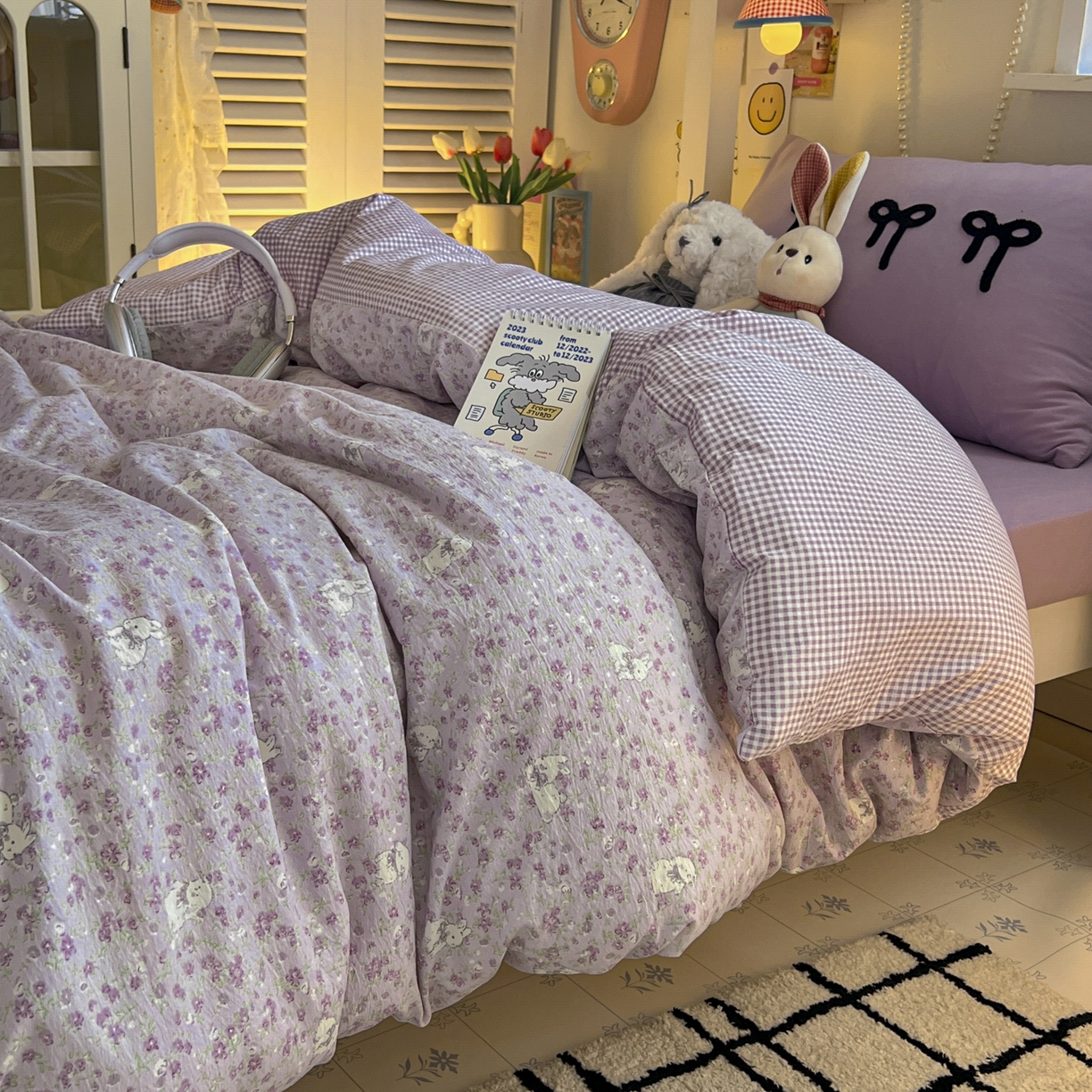 91家纺网 家纺一手货源 找家纺 三元色 2025新款云感毛巾绣学生三件套 兔茶春日