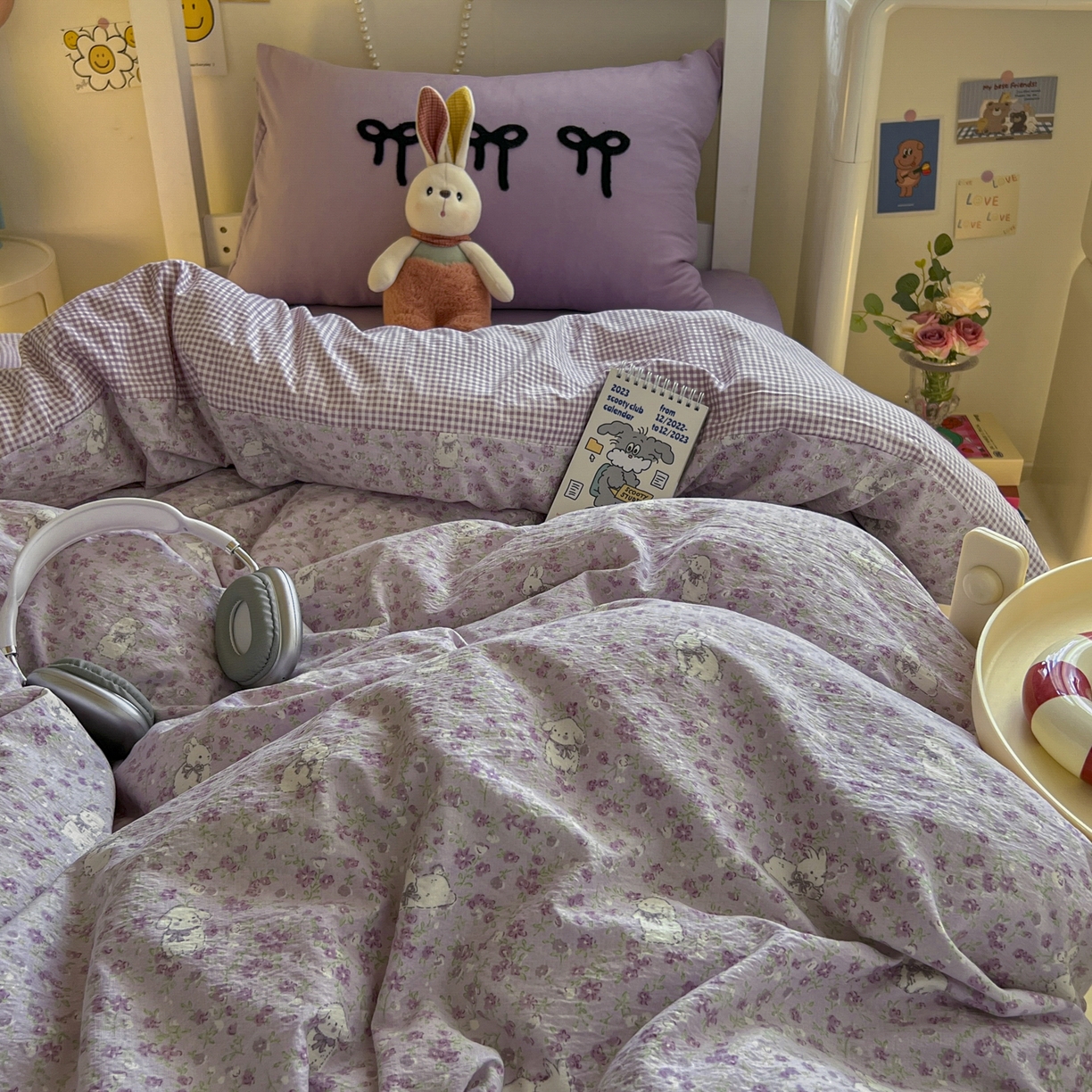 91家纺网 家纺一手货源 找家纺 三元色 2025新款云感毛巾绣学生三件套 兔茶春日