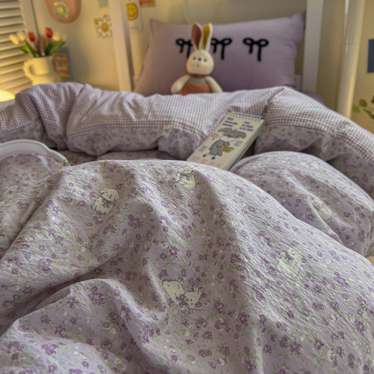 91家纺网 家纺一手货源 找家纺 三元色 2025新款云感毛巾绣学生三件套 兔茶春日