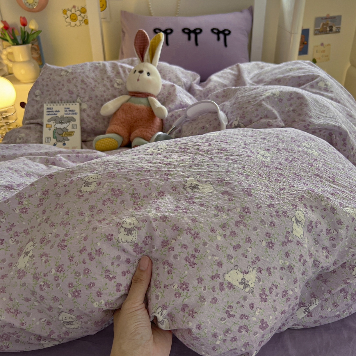 91家纺网 家纺一手货源 找家纺 三元色 2025新款云感毛巾绣学生三件套 兔茶春日