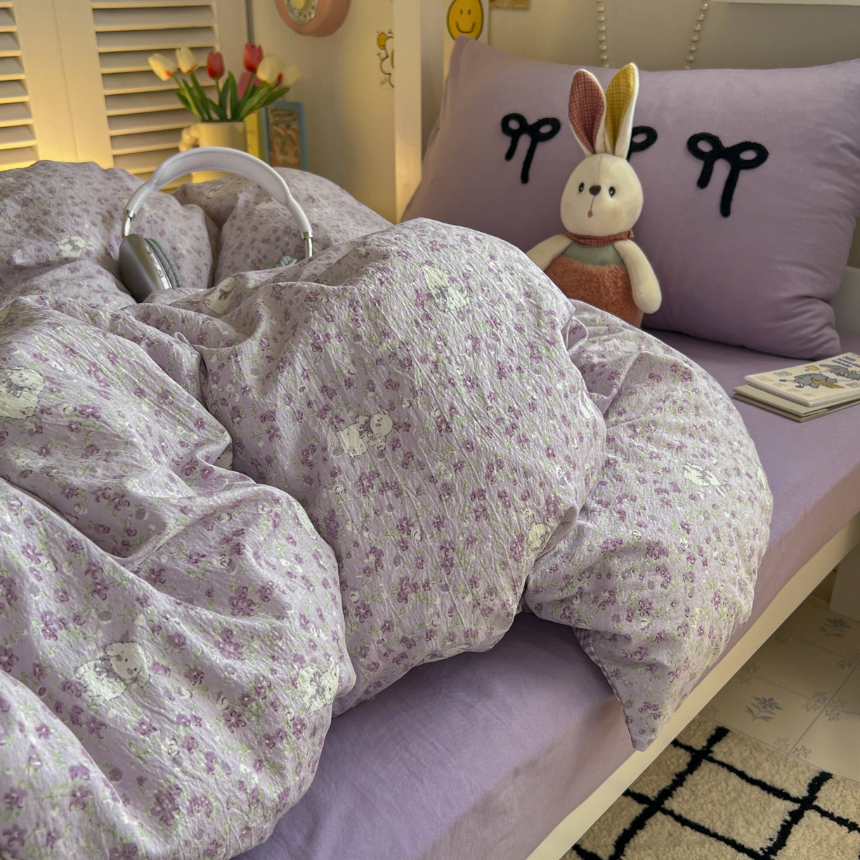 91家纺网 家纺一手货源 找家纺 三元色 2025新款云感毛巾绣学生三件套 兔茶春日