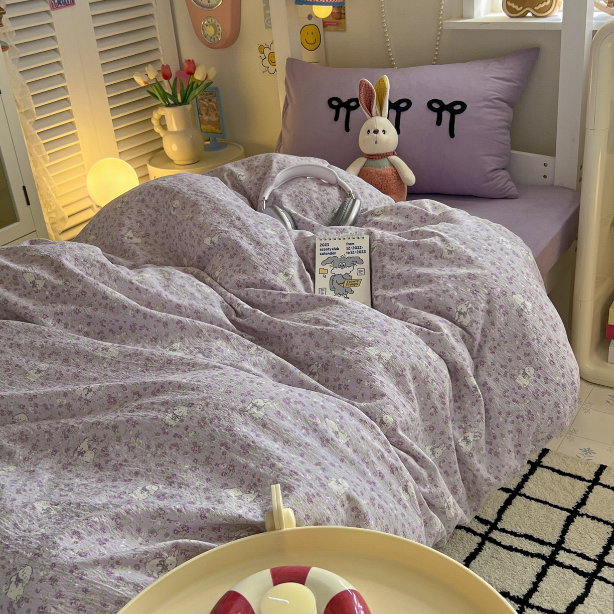 91家纺网 家纺一手货源 找家纺 三元色 2025新款云感毛巾绣学生三件套 兔茶春日