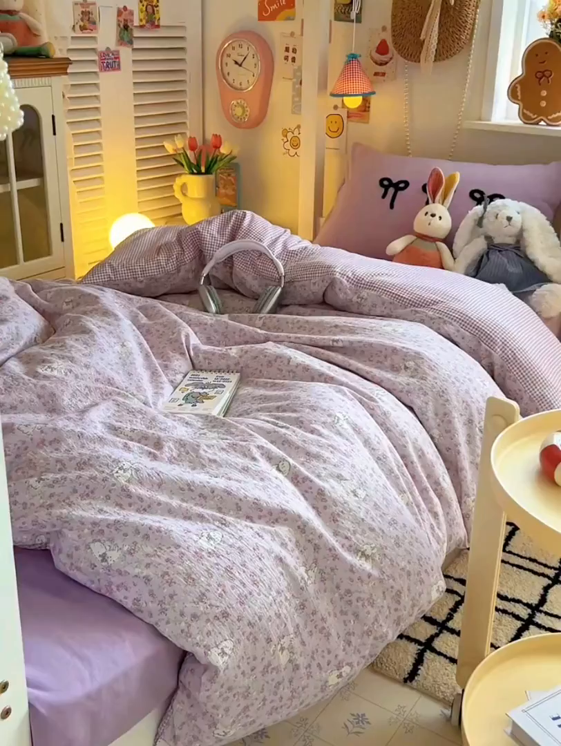 91家纺网 家纺一手货源 找家纺 三元色 2025新款云感毛巾绣学生三件套 兔茶春日