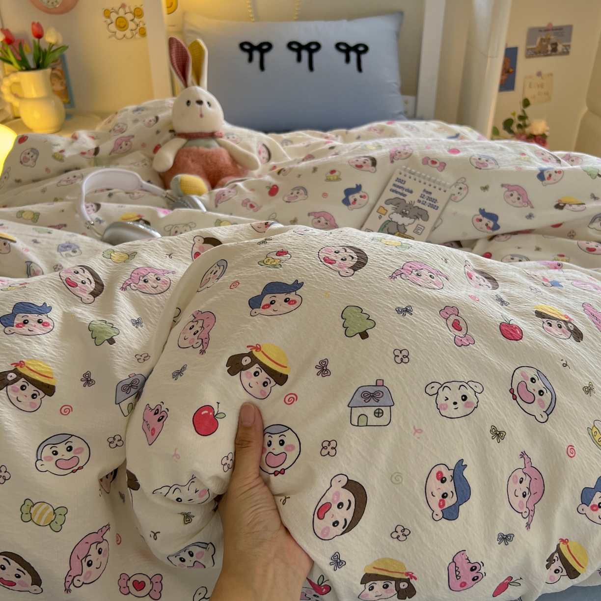 91家纺网 家纺一手货源 找家纺 三元色 2025新款云感毛巾绣学生三件套 小新乐园