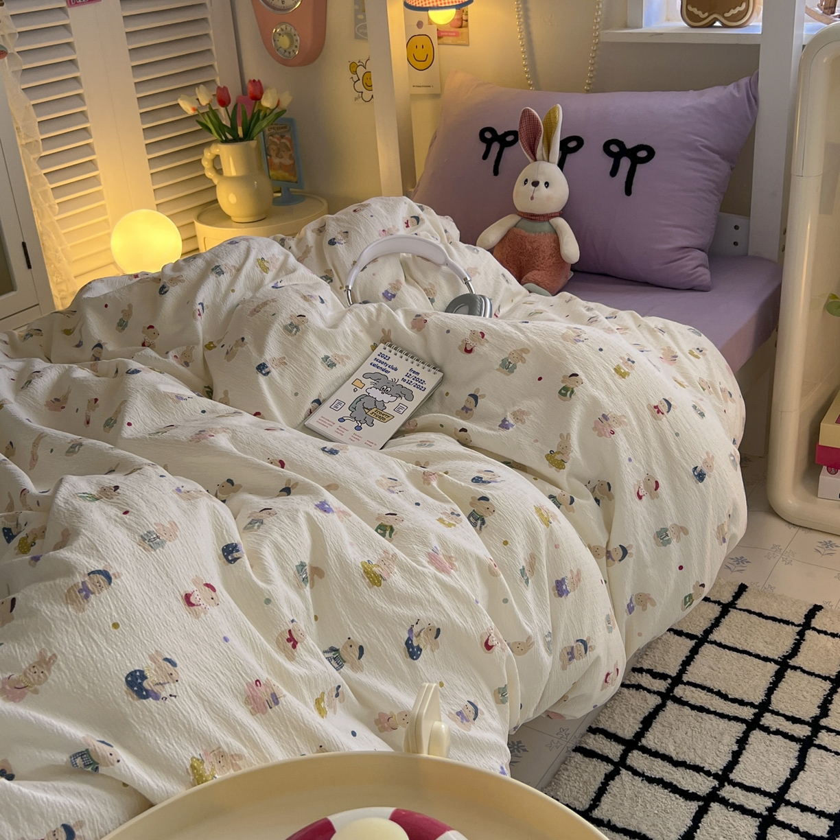 91家纺网 家纺一手货源 找家纺 三元色 2025新款云感毛巾绣学生三件套 心动萌兔