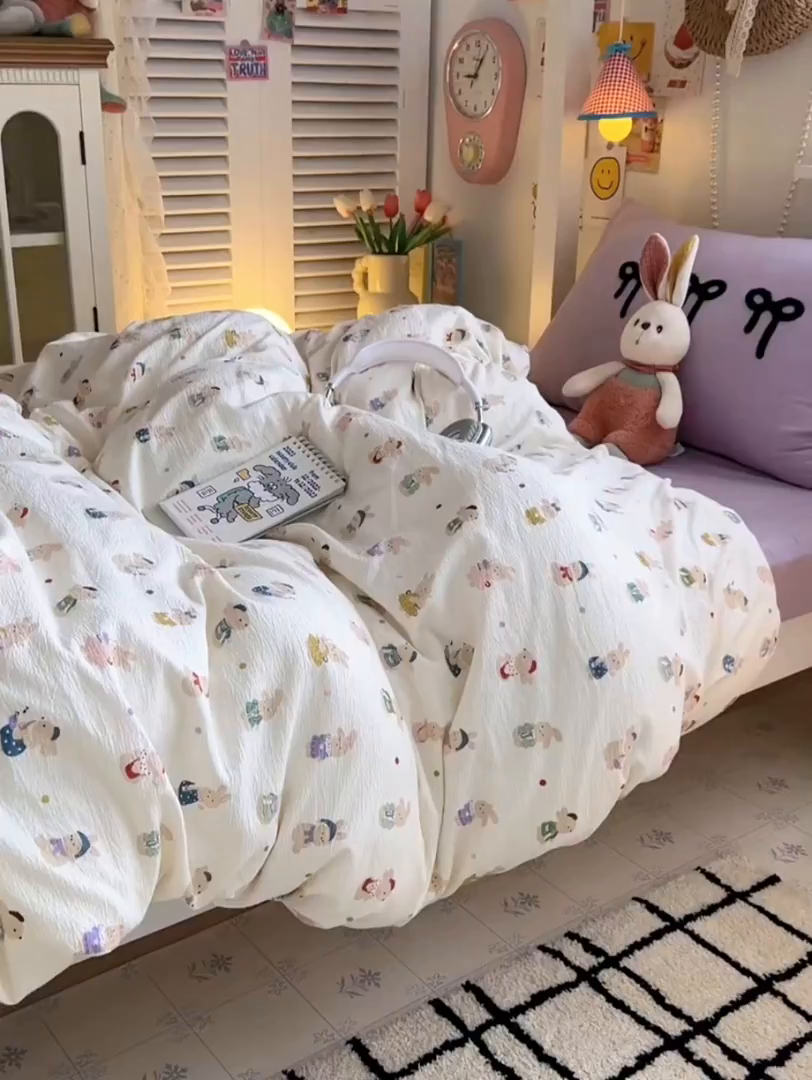 91家纺网 家纺一手货源 找家纺 三元色 2025新款云感毛巾绣学生三件套 心动萌兔