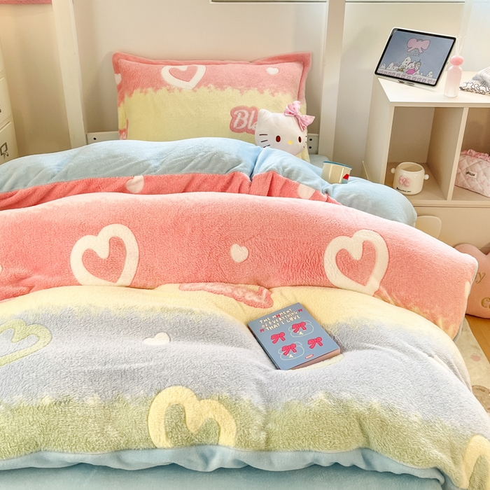 91家纺网 家纺一手货源 找家纺 川悦生活 2025新款立体雪花绒印花四件套学生床系列一场景一 彩虹爱语蓝