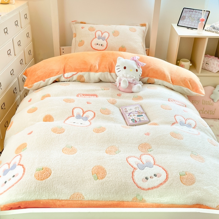 川悦生活 2025新款立体雪花绒印花四件套学生床系列一场景一 橘兔