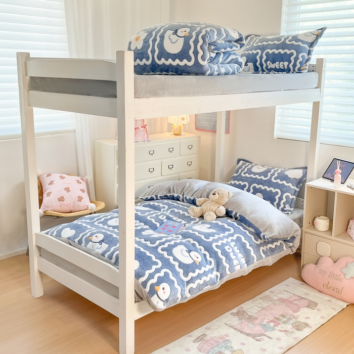 91家纺网 家纺一手货源 找家纺 川悦生活 2025新款立体雪花绒印花四件套学生床系列一场景一 快乐鸭鸭