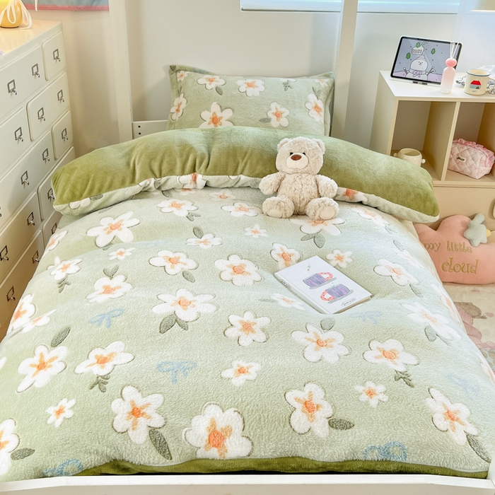 川悦生活 2025新款立体雪花绒印花四件套学生床系列一场景一 奶芙小花