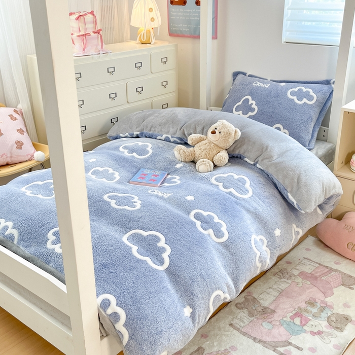 91家纺网 家纺一手货源 找家纺 川悦生活 2025新款立体雪花绒印花四件套学生床系列一场景一 奶味云朵