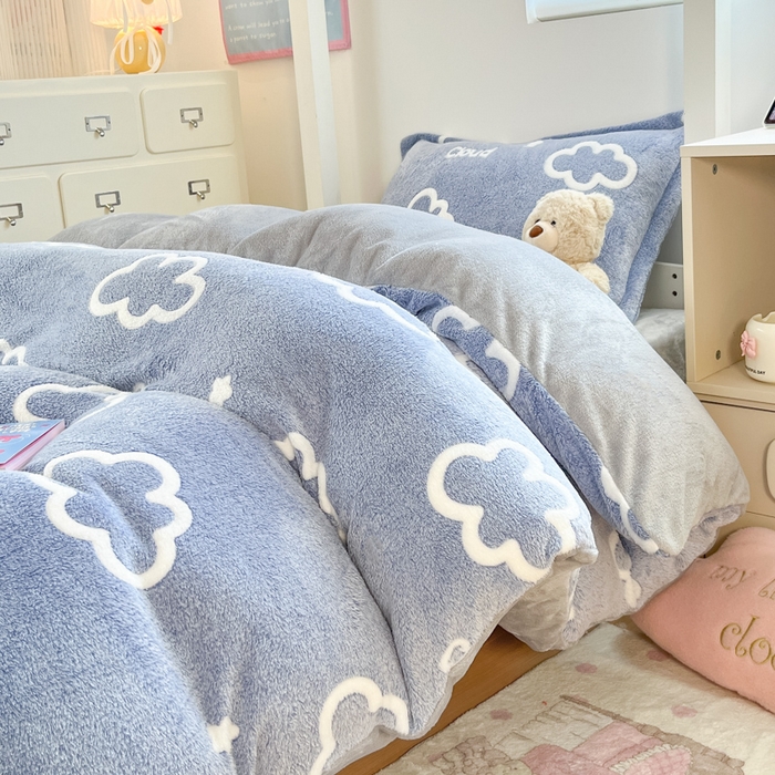 91家纺网 家纺一手货源 找家纺 川悦生活 2025新款立体雪花绒印花四件套学生床系列一场景一 奶味云朵