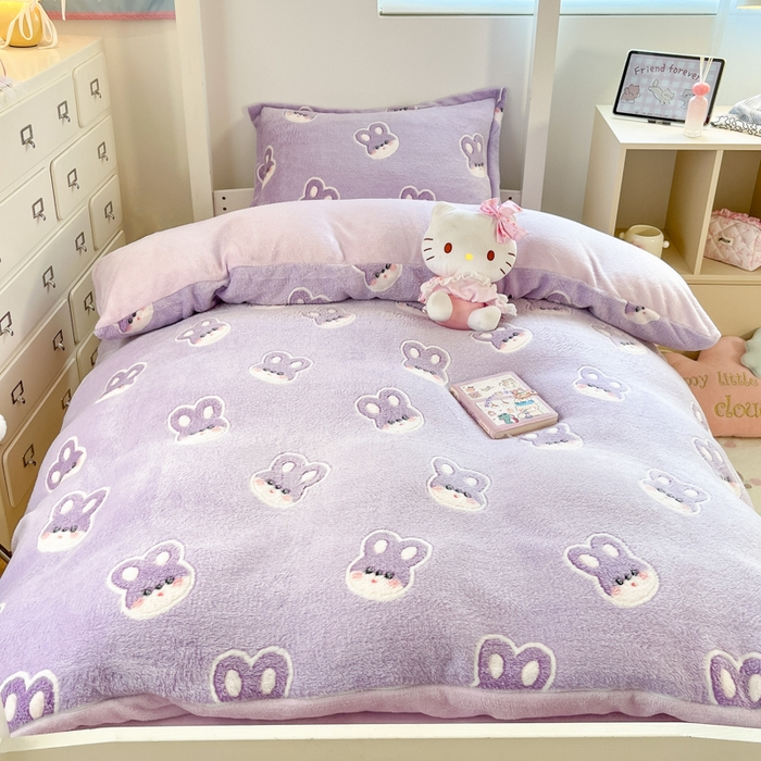 川悦生活 2025新款立体雪花绒印花四件套学生床系列一场景一 妮娜兔