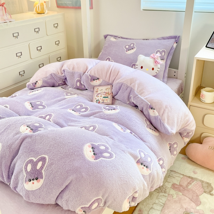 91家纺网 家纺一手货源 找家纺 川悦生活 2025新款立体雪花绒印花四件套学生床系列一场景一 妮娜兔