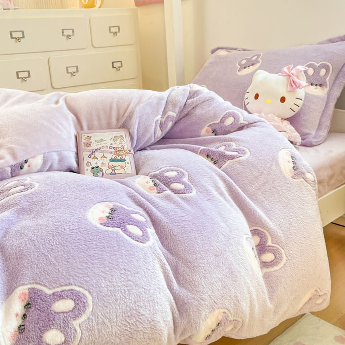 91家纺网 家纺一手货源 找家纺 川悦生活 2025新款立体雪花绒印花四件套学生床系列一场景一 妮娜兔