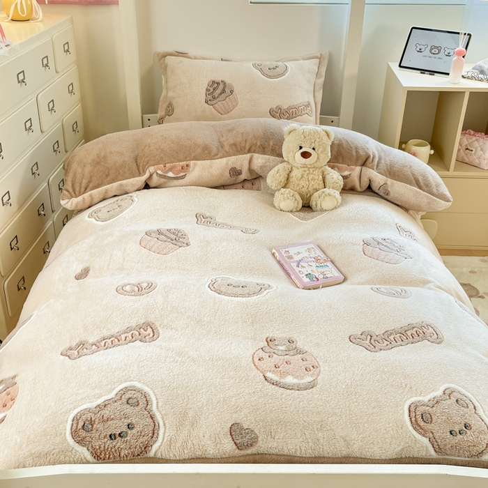 川悦生活 2025新款立体雪花绒印花四件套学生床系列一场景一 巧克力熊
