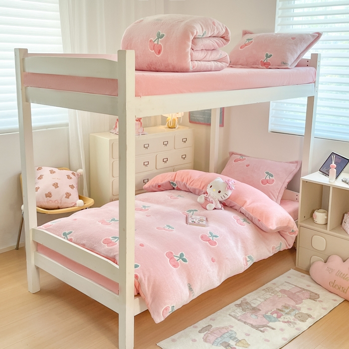 91家纺网 家纺一手货源 找家纺 川悦生活 2025新款立体雪花绒印花四件套学生床系列一场景一 桃心爱语