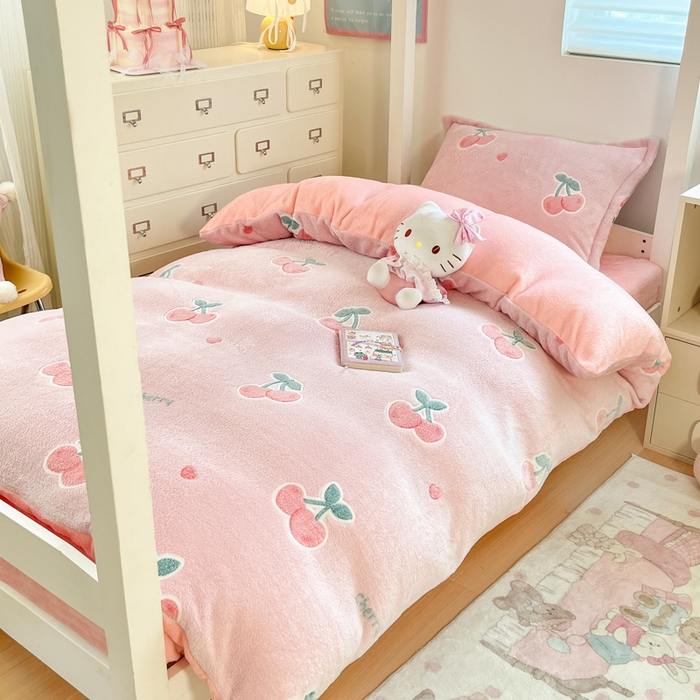 91家纺网 家纺一手货源 找家纺 川悦生活 2025新款立体雪花绒印花四件套学生床系列一场景一 桃心爱语