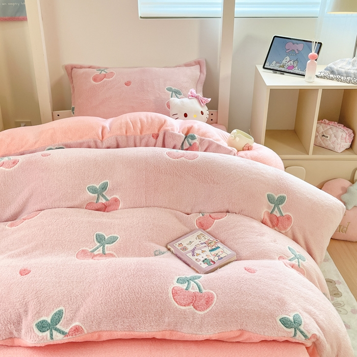 91家纺网 家纺一手货源 找家纺 川悦生活 2025新款立体雪花绒印花四件套学生床系列一场景一 桃心爱语