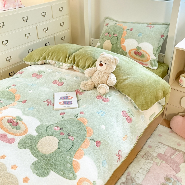 91家纺网 家纺一手货源 找家纺 川悦生活 2025新款立体雪花绒印花四件套学生床系列一场景一 甜系龙龙