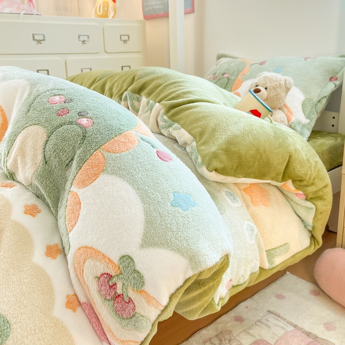 91家纺网 家纺一手货源 找家纺 川悦生活 2025新款立体雪花绒印花四件套学生床系列一场景一 甜系龙龙