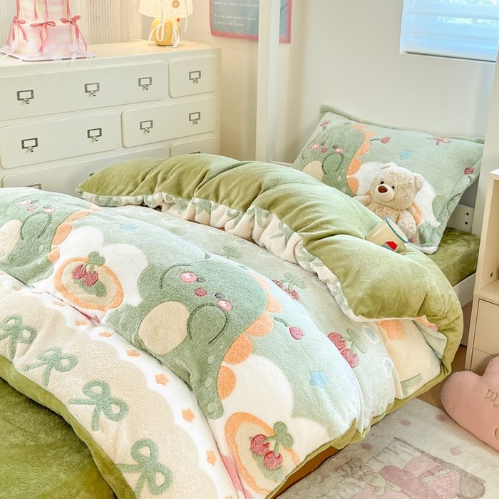 91家纺网 家纺一手货源 找家纺 川悦生活 2025新款立体雪花绒印花四件套学生床系列一场景一 甜系龙龙