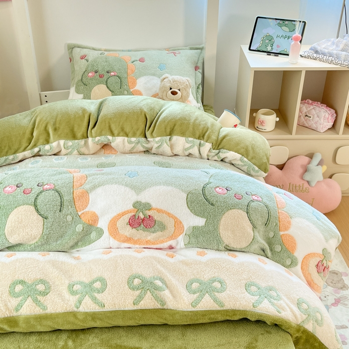 91家纺网 家纺一手货源 找家纺 川悦生活 2025新款立体雪花绒印花四件套学生床系列一场景一 甜系龙龙