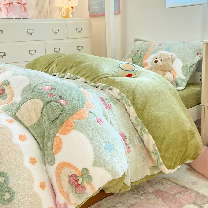 91家纺网 家纺一手货源 找家纺 川悦生活 2025新款立体雪花绒印花四件套学生床系列一场景一 甜系龙龙