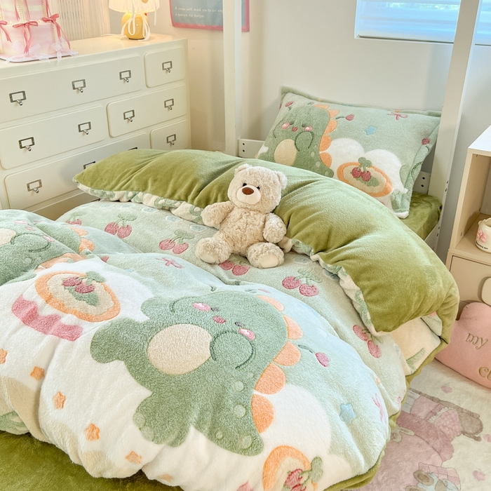 91家纺网 家纺一手货源 找家纺 川悦生活 2025新款立体雪花绒印花四件套学生床系列一场景一 甜系龙龙