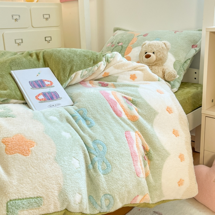 91家纺网 家纺一手货源 找家纺 川悦生活 2025新款立体雪花绒印花四件套学生床系列一场景一 甜系龙龙