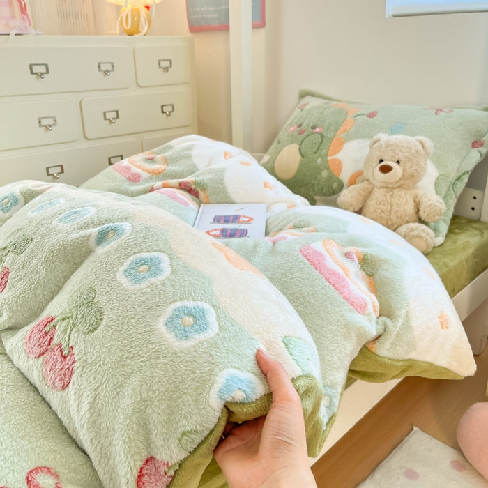 91家纺网 家纺一手货源 找家纺 川悦生活 2025新款立体雪花绒印花四件套学生床系列一场景一 甜系龙龙