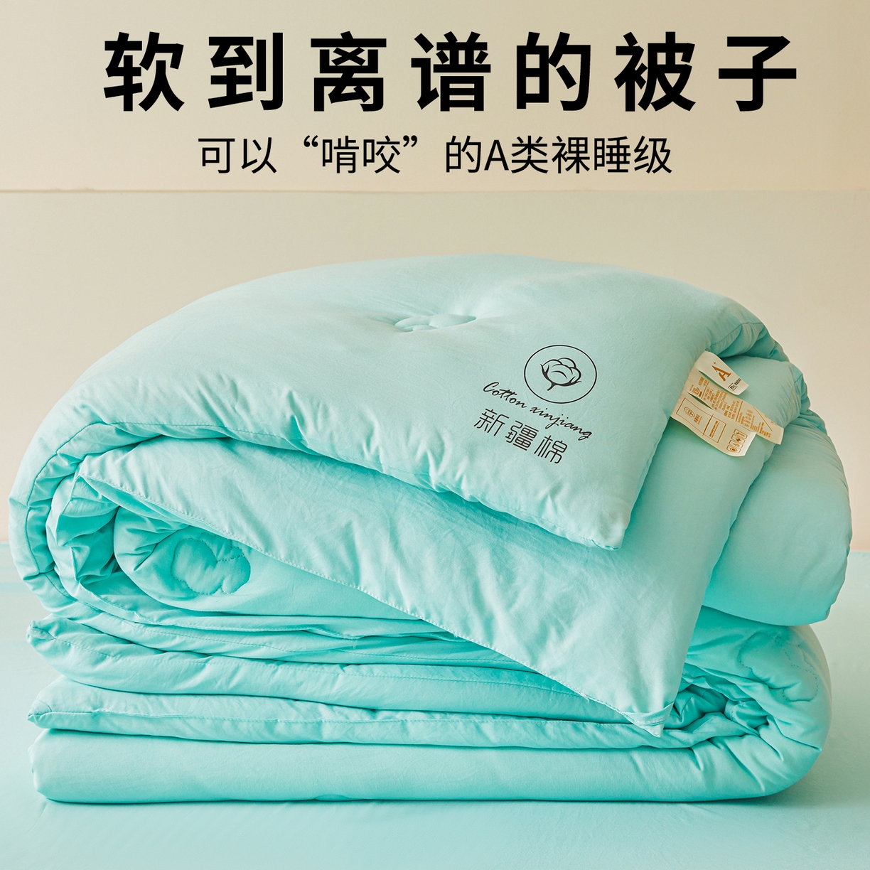 91家纺网 家纺一手货源 找家纺 晓时候 2025新款纯色无印风新疆棉花被冬被春秋被夏被四季被子被芯-常年有货（含买家秀） 水蓝