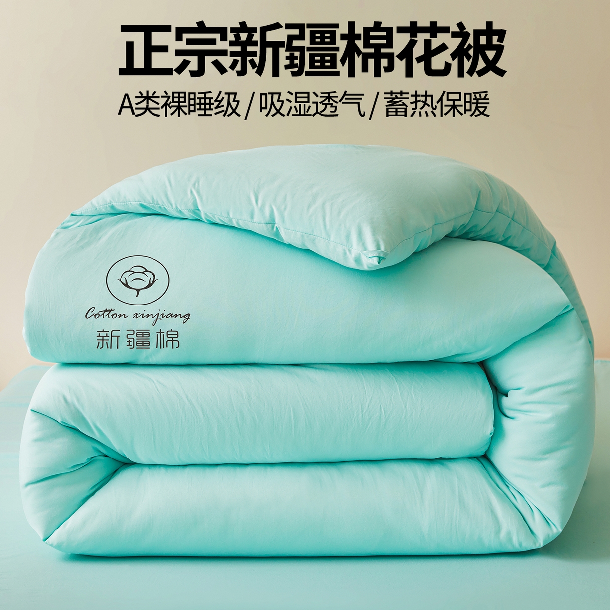 晓时候 2025新款纯色无印风新疆棉花被冬被春秋被夏被四季被子被芯-常年有货（含买家秀） 水蓝