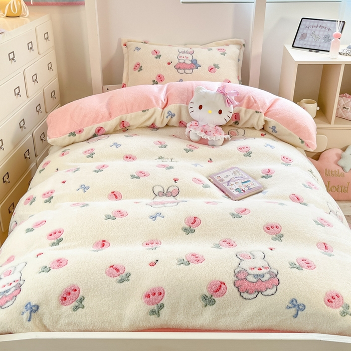 川悦生活 2025新款立体雪花绒印花四件套学生床系列一场景一 郁金奶兔