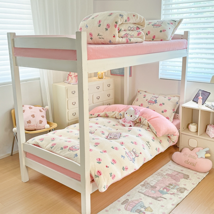 91家纺网 家纺一手货源 找家纺 川悦生活 2025新款立体雪花绒印花四件套学生床系列一场景一 郁金奶兔