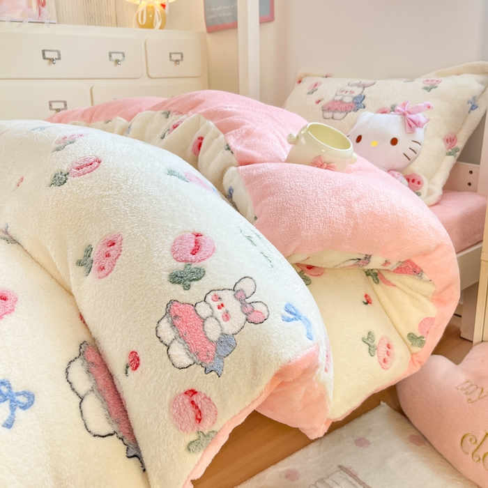 91家纺网 家纺一手货源 找家纺 川悦生活 2025新款立体雪花绒印花四件套学生床系列一场景一 郁金奶兔