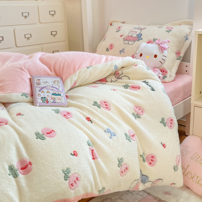 91家纺网 家纺一手货源 找家纺 川悦生活 2025新款立体雪花绒印花四件套学生床系列一场景一 郁金奶兔