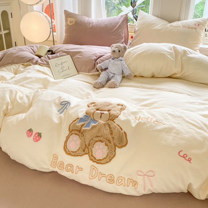 91家纺网 家纺一手货源 找家纺 （总）雨帆家纺 2025新款可爱卡通水洗棉贴布绣四件套