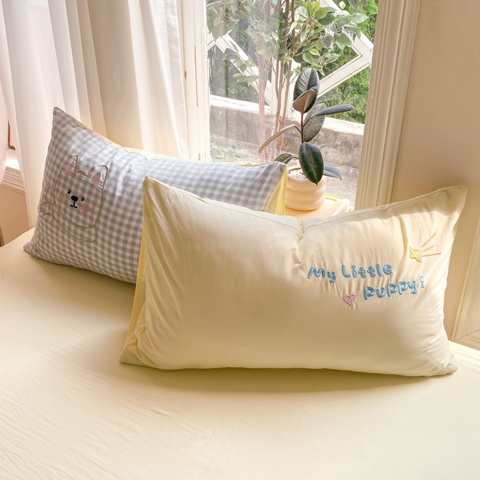 91家纺网 家纺一手货源 找家纺 雨帆家纺 2025新款可爱卡通水洗棉贴布绣四件套 蓝格西高地