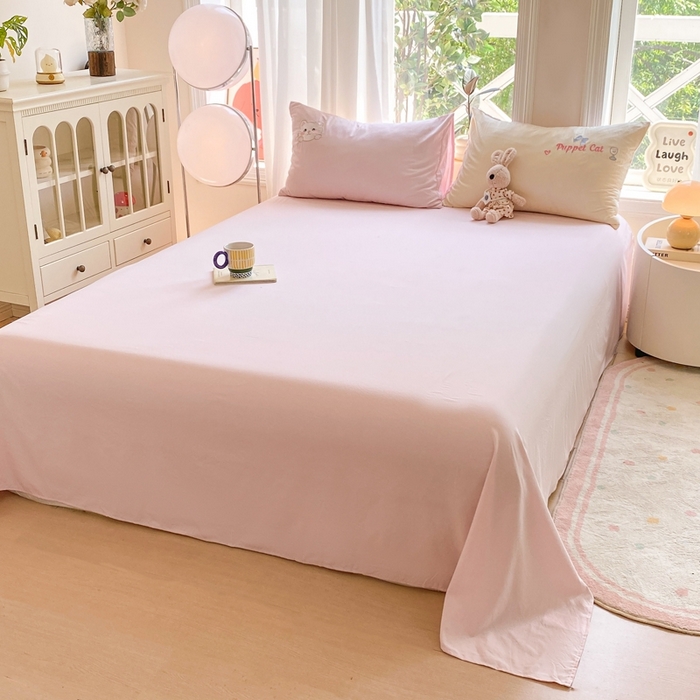 91家纺网 家纺一手货源 找家纺 雨帆家纺 2025新款可爱卡通水洗棉贴布绣四件套 奶粉小猫