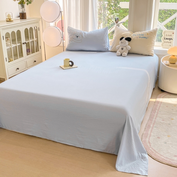 91家纺网 家纺一手货源 找家纺 雨帆家纺 2025新款可爱卡通水洗棉贴布绣四件套 奶油蓝西高地