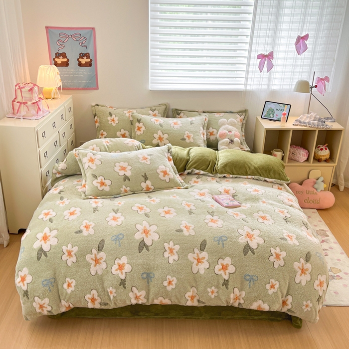 91家纺网 家纺一手货源 找家纺 川悦生活 2025新款立体雪花绒印花大床四件套系列一场景一 奶芙小花