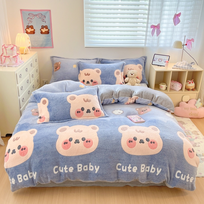 91家纺网 家纺一手货源 找家纺 川悦生活 2025新款立体雪花绒印花大床四件套系列一场景一 熊小巴