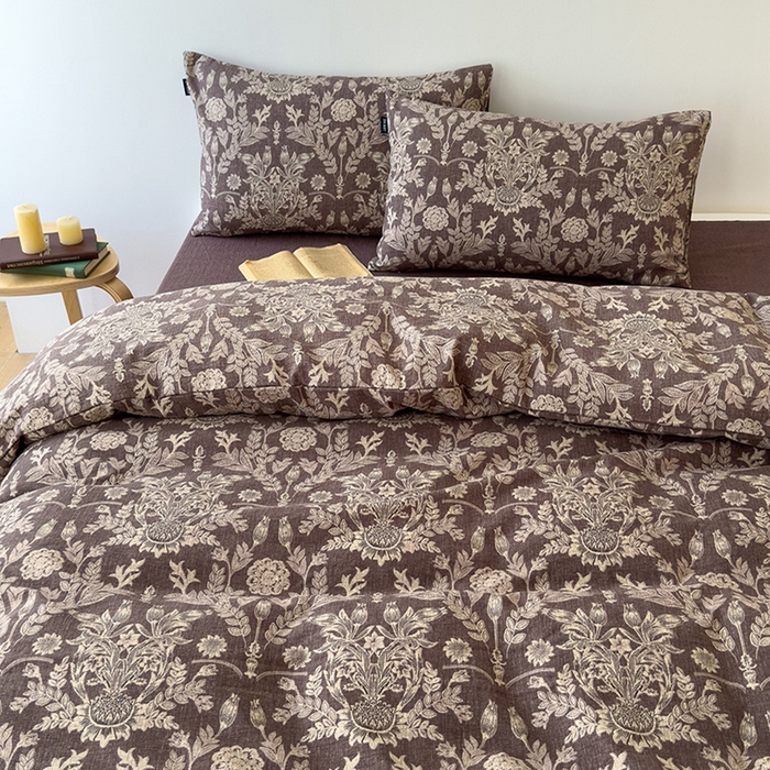 91家纺网 家纺一手货源 找家纺 竹合家纺 2025秋冬新品爆款加厚高克重复古风皱皱印花四件套典雅