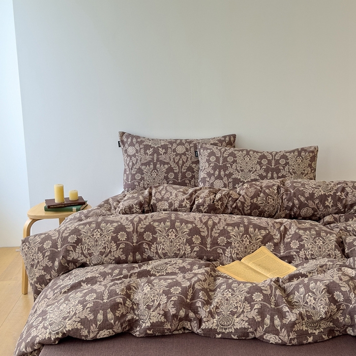 竹合家纺 2025秋冬新品爆款加厚高克重复古风皱皱印花四件套典雅