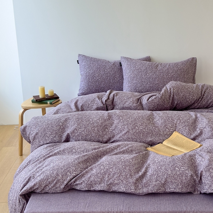 竹合家纺 2025秋冬新品爆款加厚高克重复古风皱皱印花四件套米兰紫