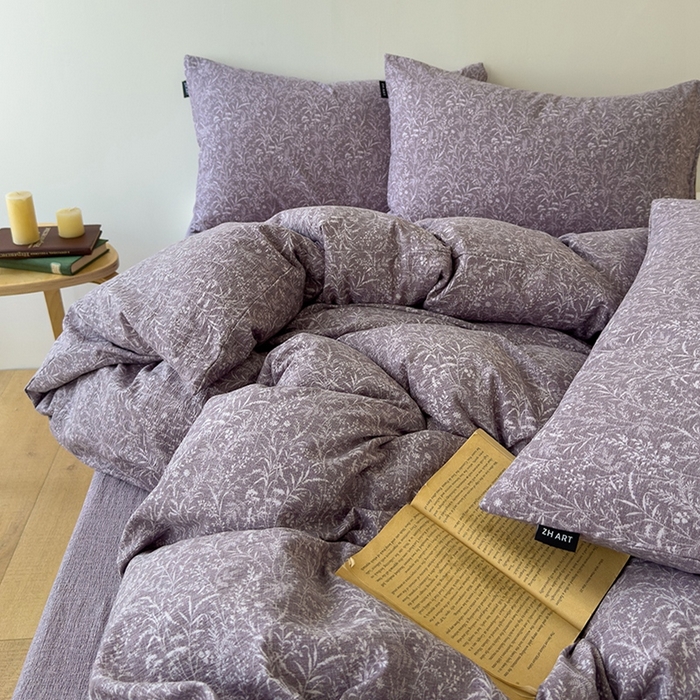 91家纺网 家纺一手货源 找家纺 竹合家纺 2025秋冬新品爆款加厚高克重复古风皱皱印花四件套米兰紫