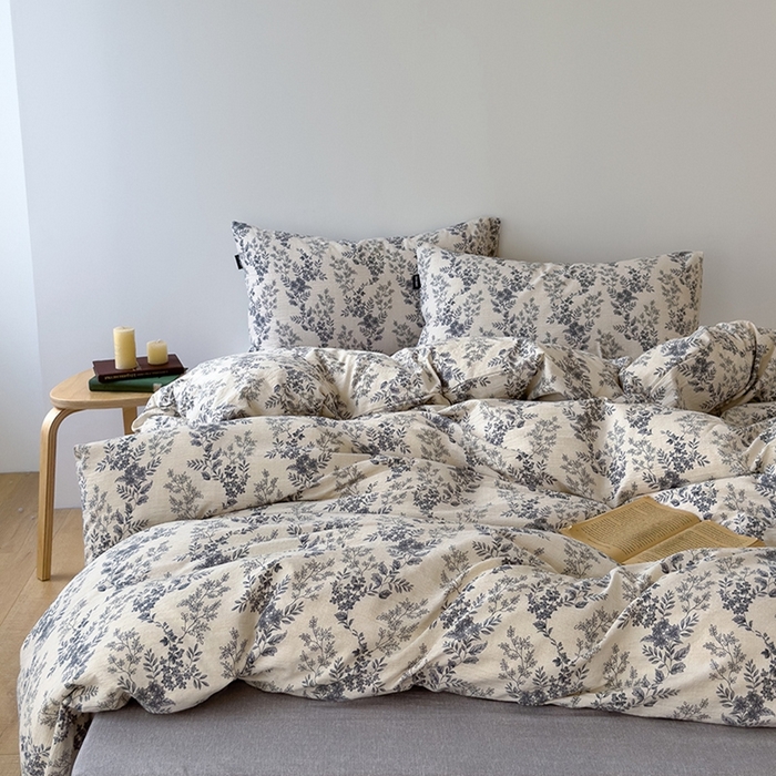 竹合家纺 2025秋冬新品爆款加厚高克重复古风皱皱印花四件套莫里